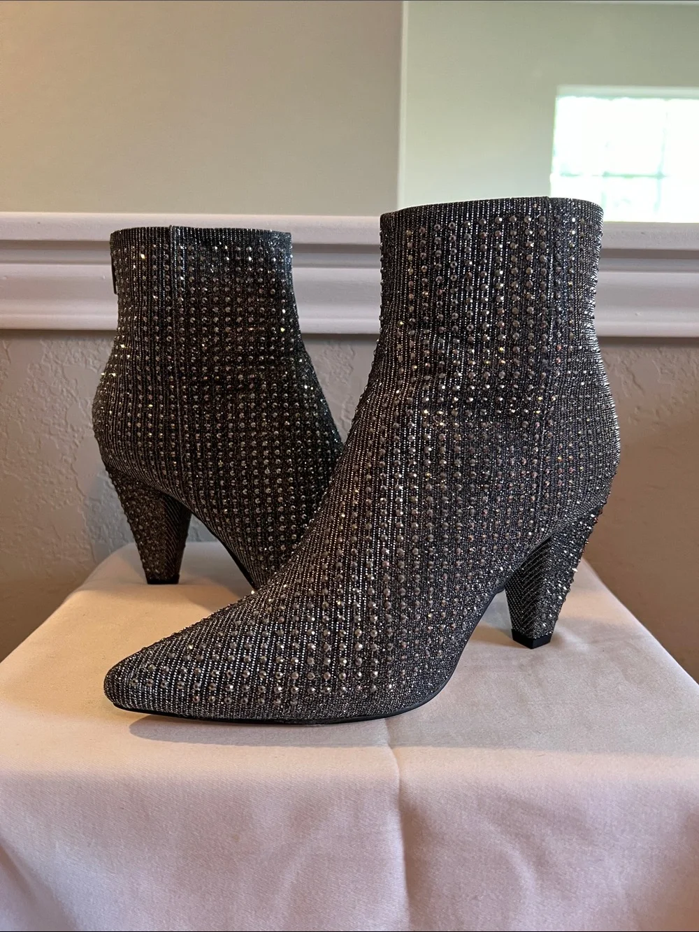 Louise et Cie Black Crystal-Embellished Pointed Ankle Boots